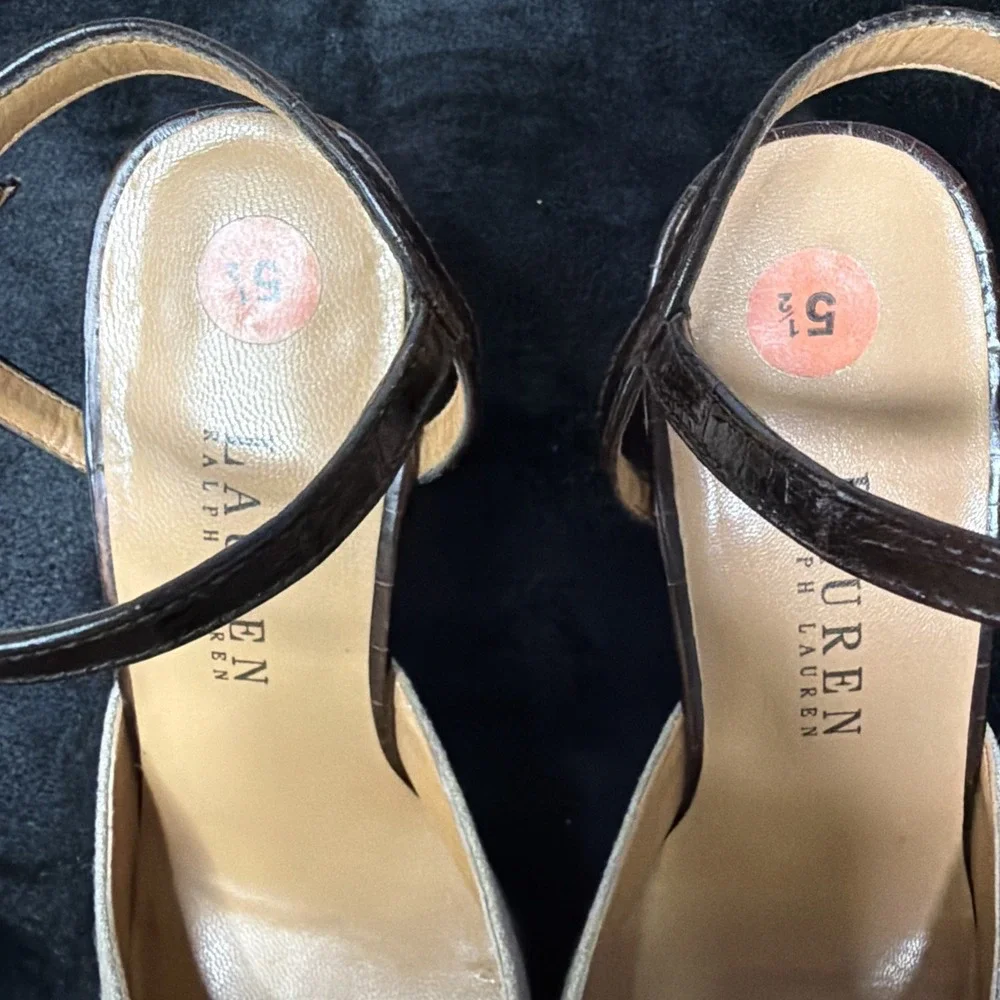 Lauren Ralph Lauren Women's Brown Angle Strap 3' Heels Shoe Size 5.5 Designer